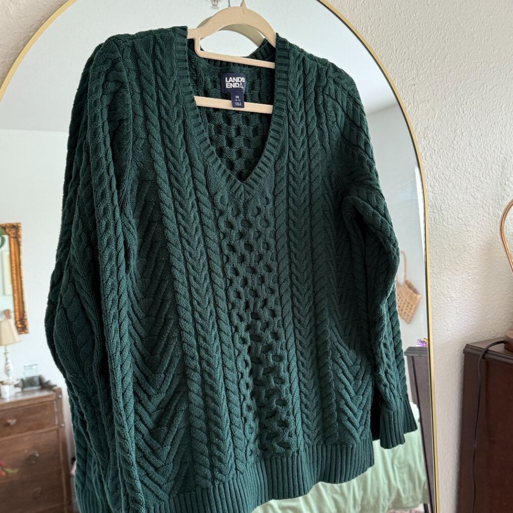 Green Fisherman Cable Knit Sweatshirt (Size: Medium)